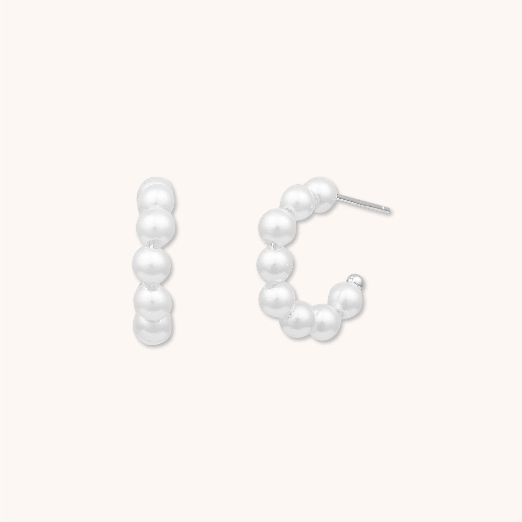 Pearl C Hoop Earrings Silver