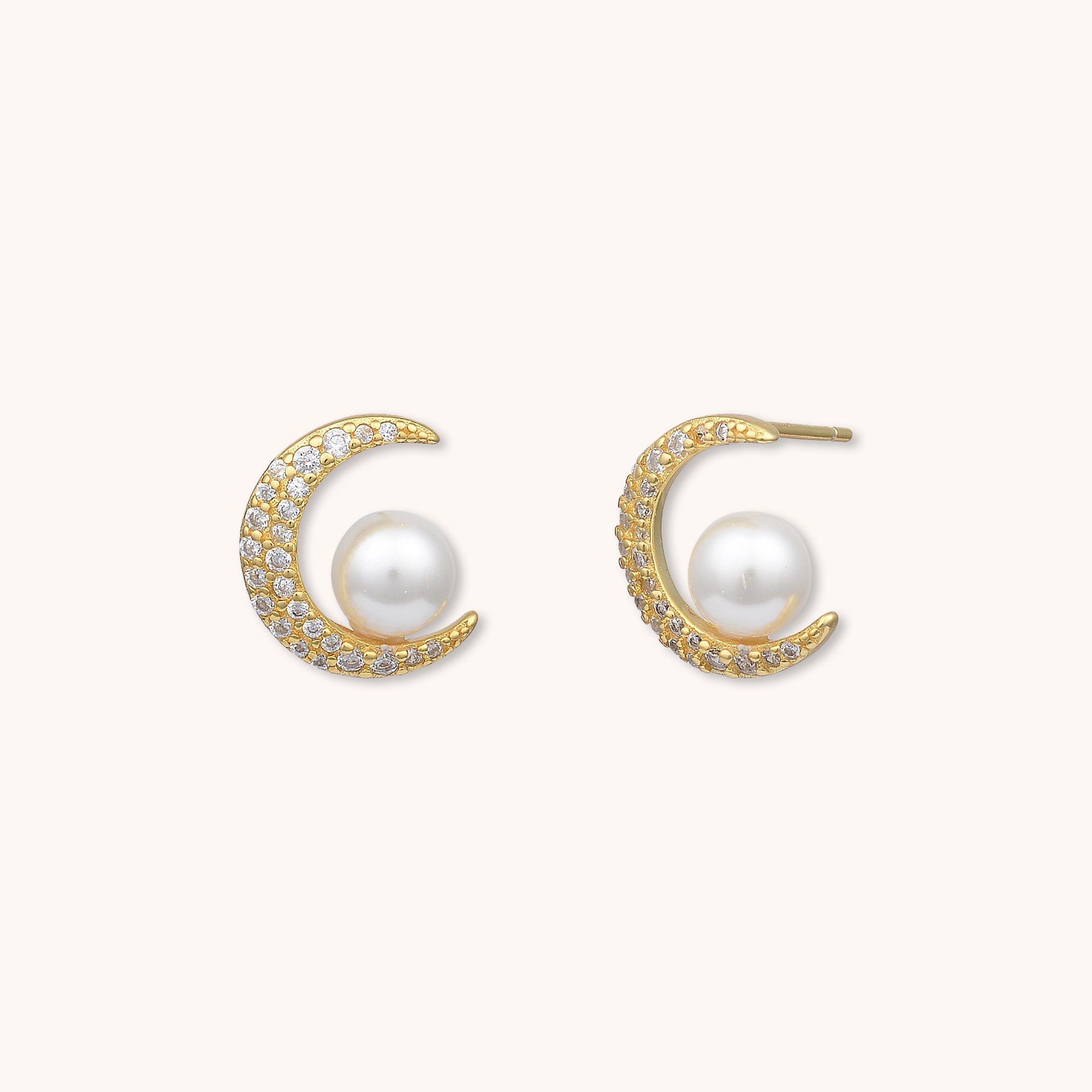 Moon Pearl Stud Earrings Gold