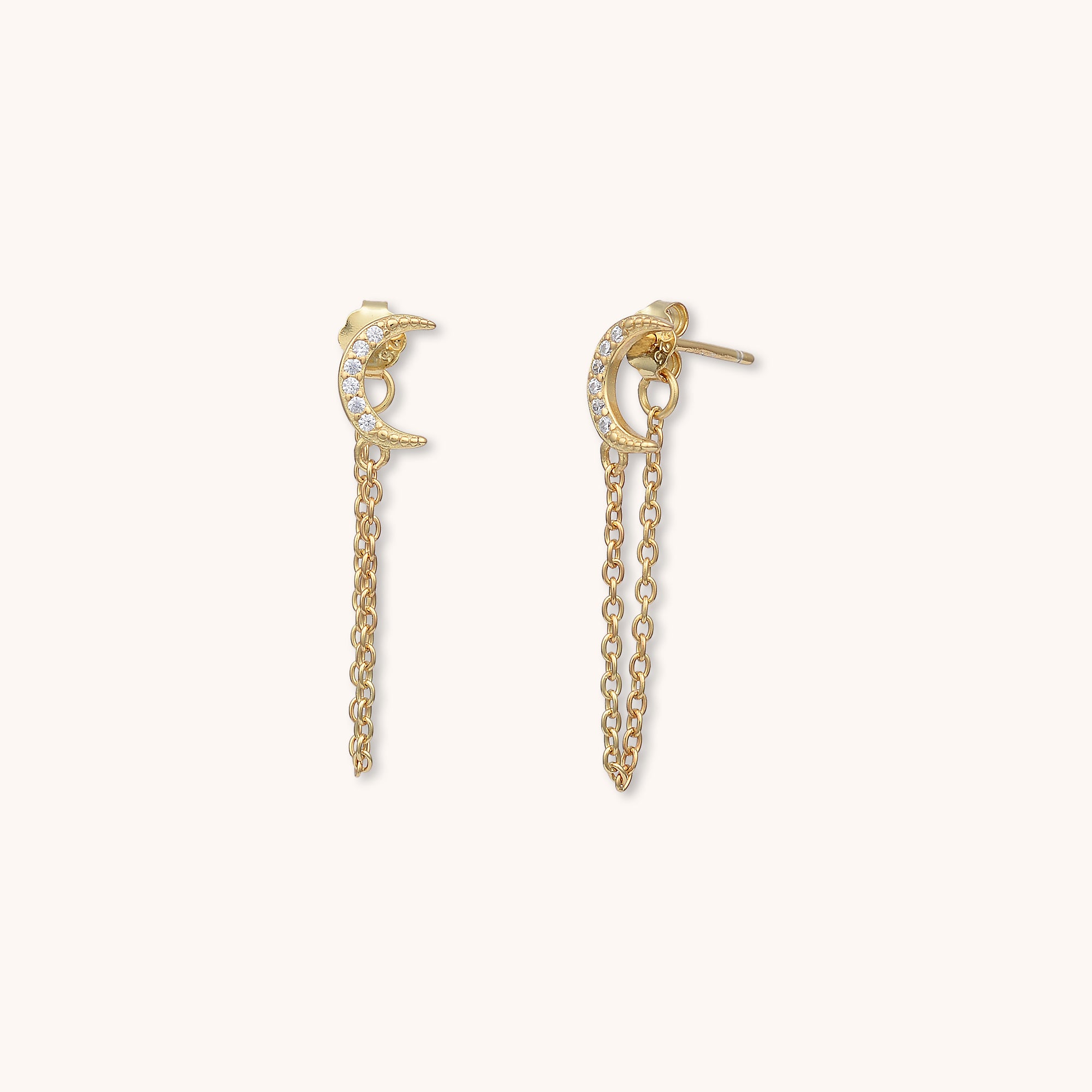 Moon Sapphire Drop Chain Stud Earrings Gold