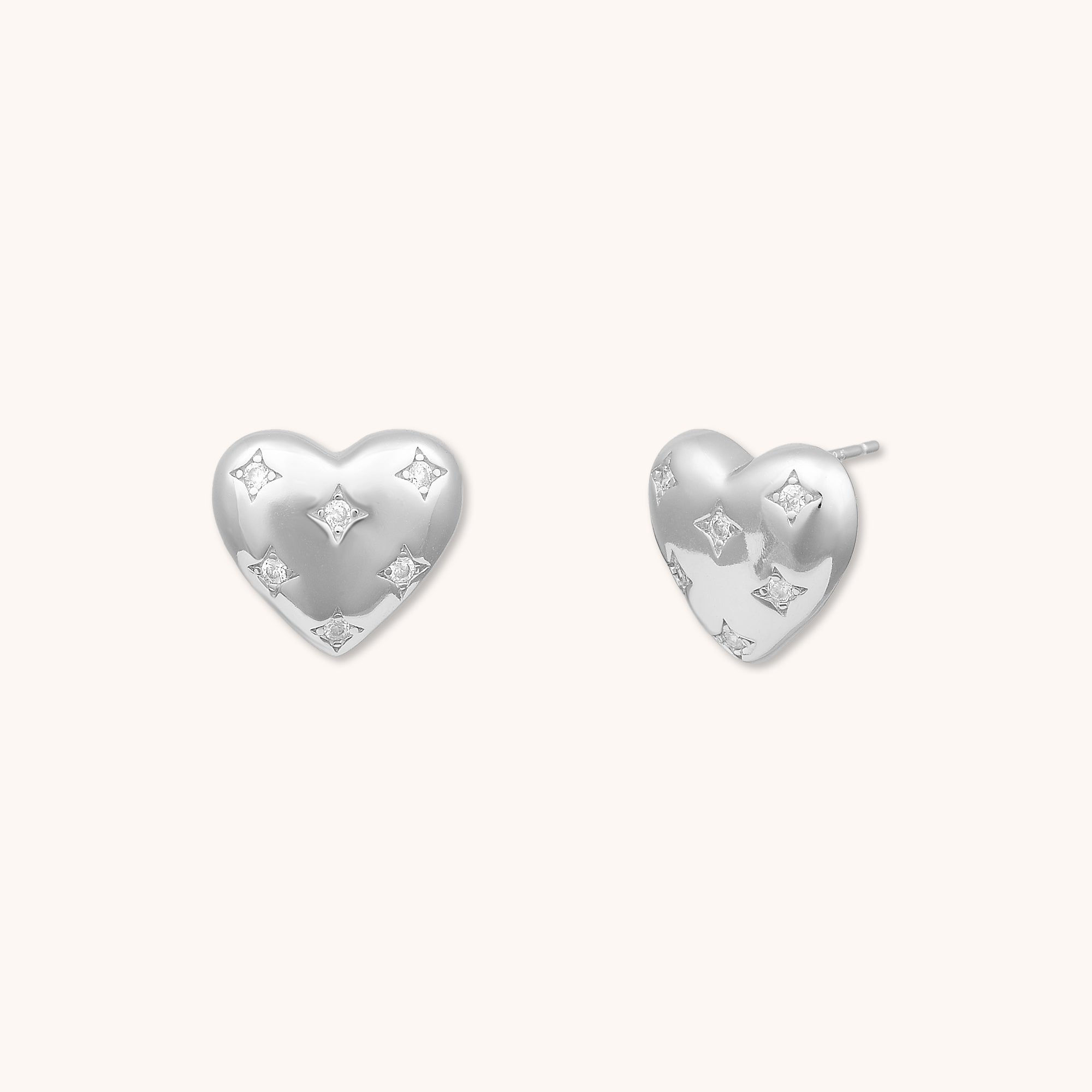 Heart Dome Stud Earrings Silver