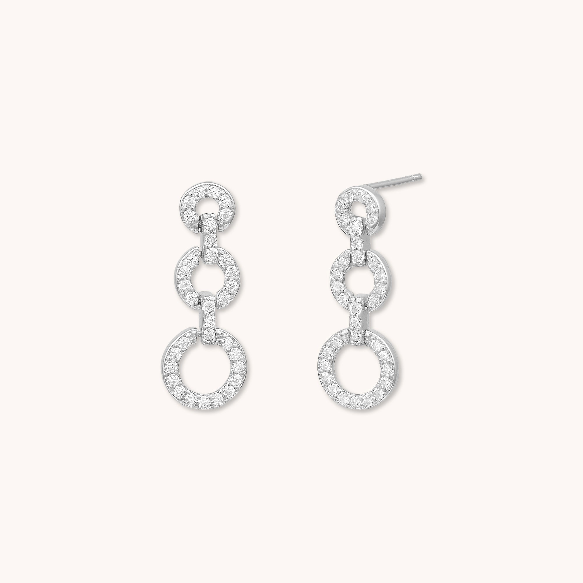 Circle Link Sapphire Stud Earrings Silver