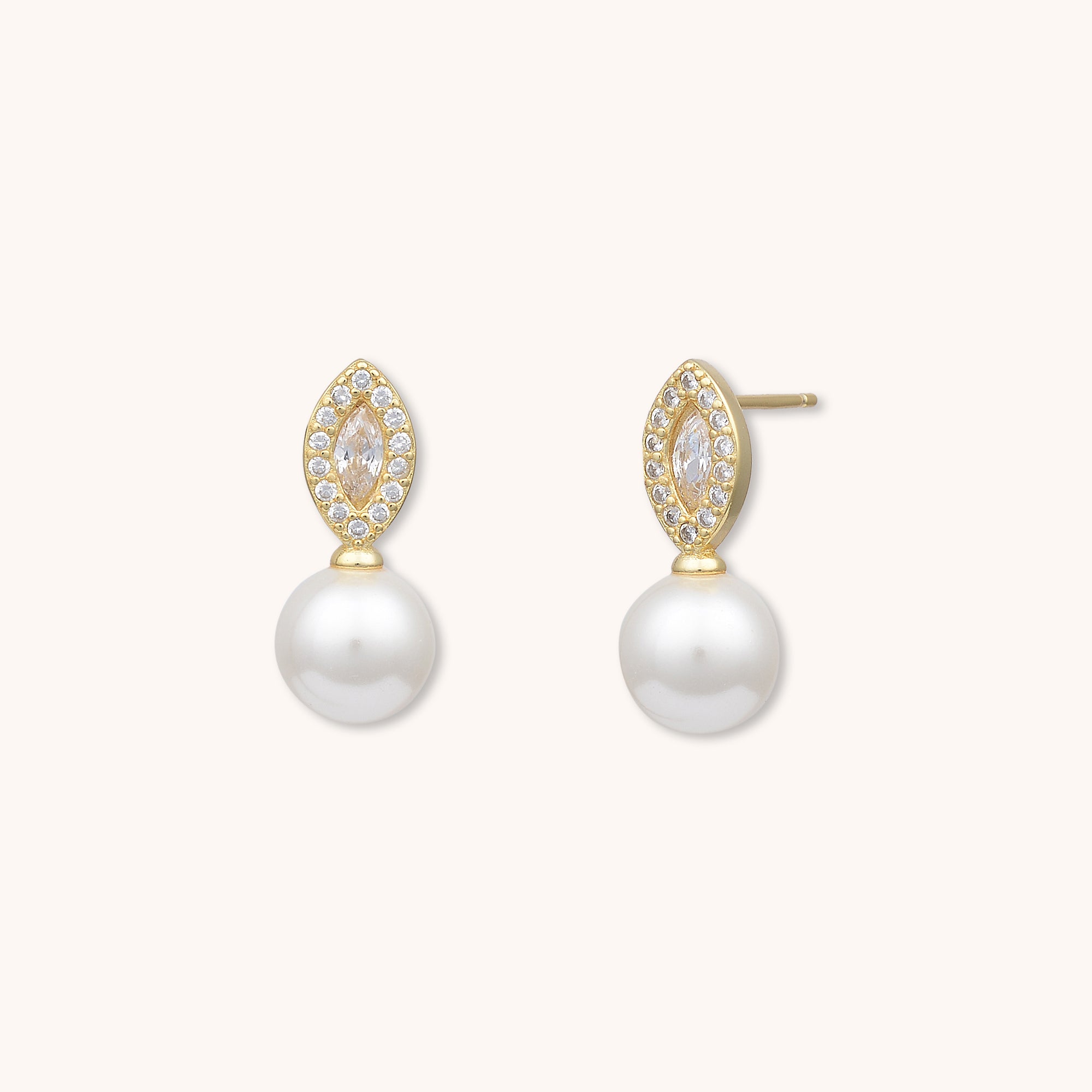 Marquise Eye Pearl Stud Earrings Gold