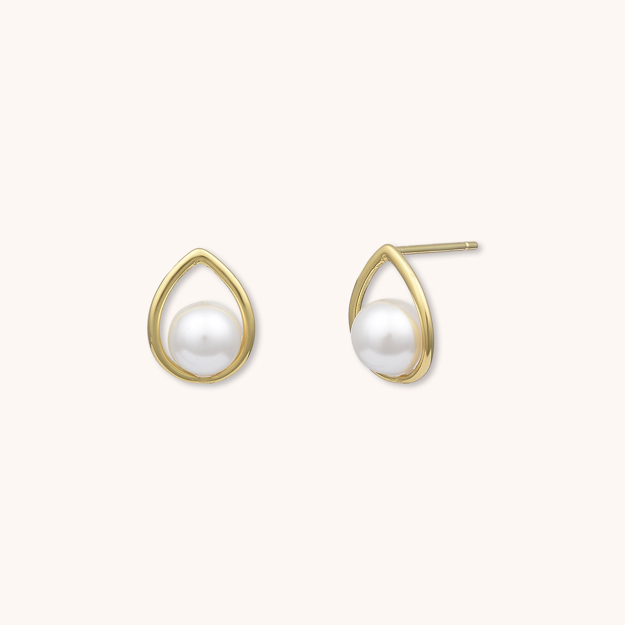 Teardrop Pearl Stud Earrings Gold
