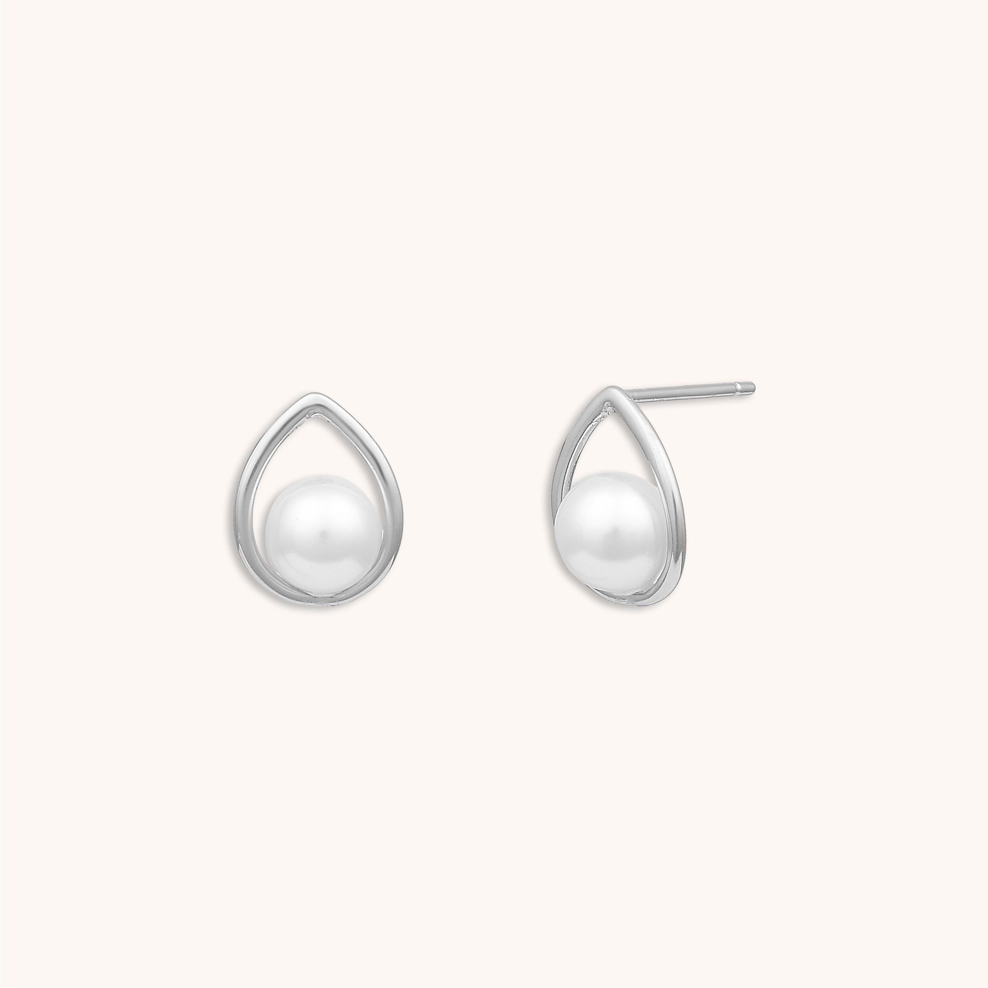 Teardrop Pearl Stud Earrings Silver