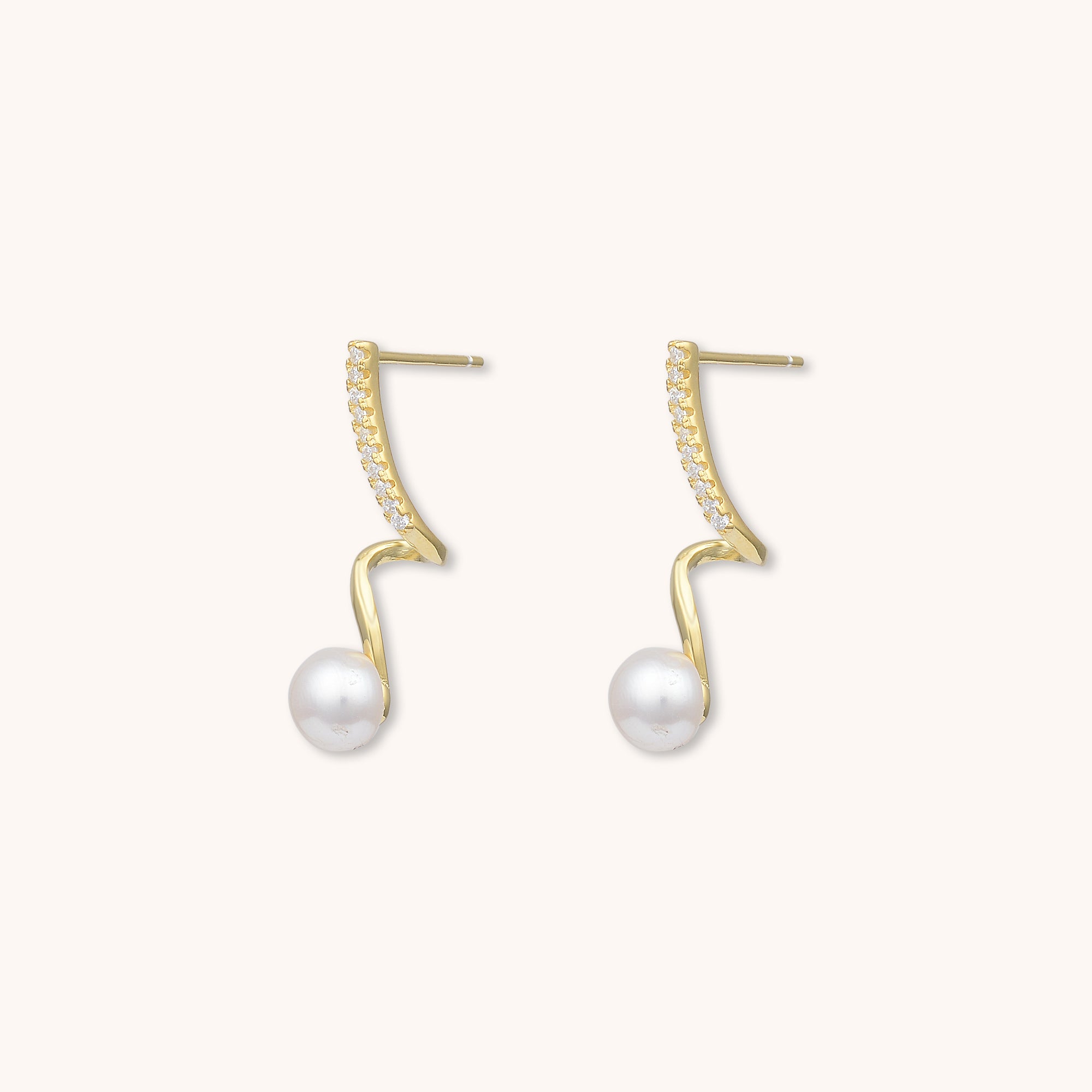 Swirl Pearl Stud Earrings Gold