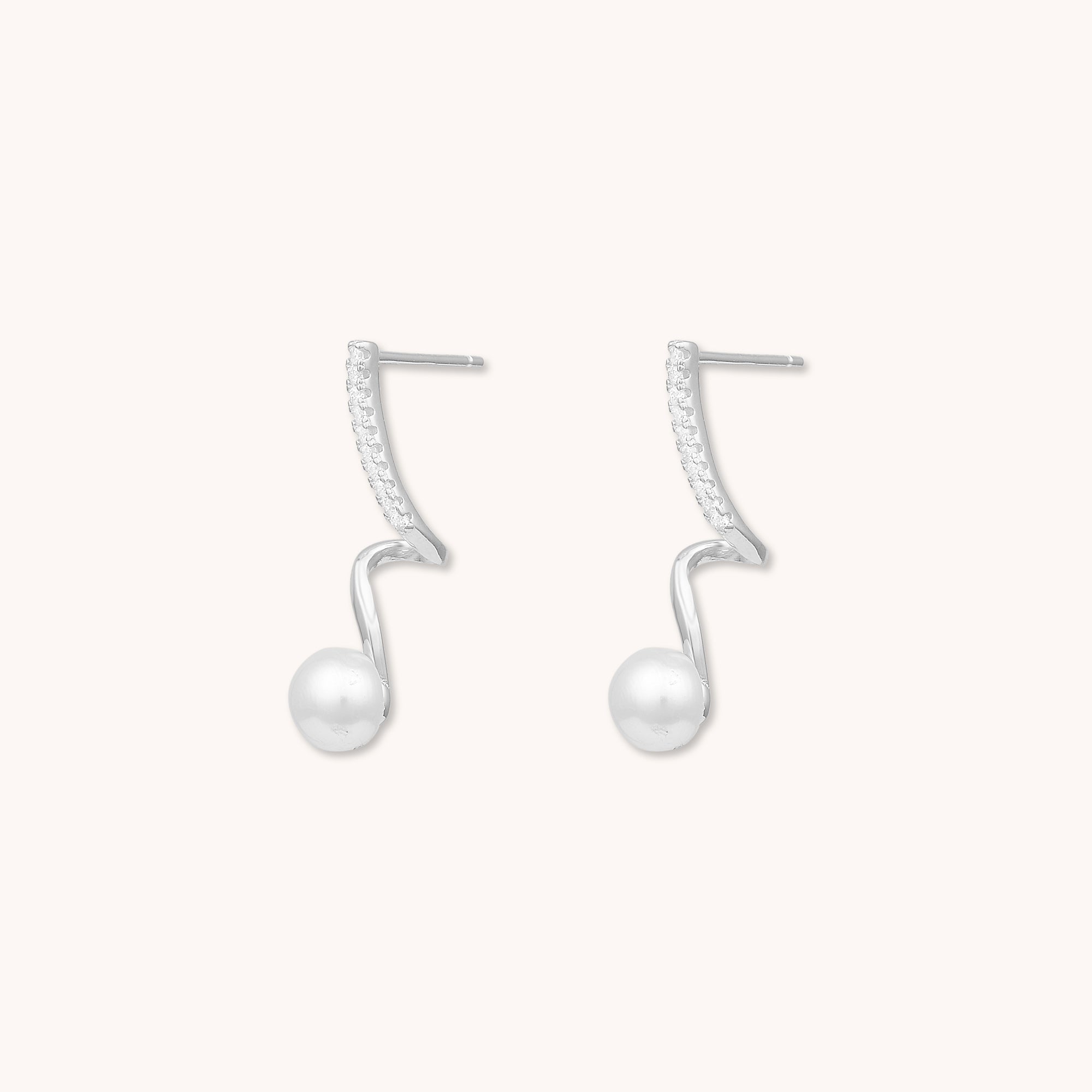 Swirl Pearl Stud Earrings Silver
