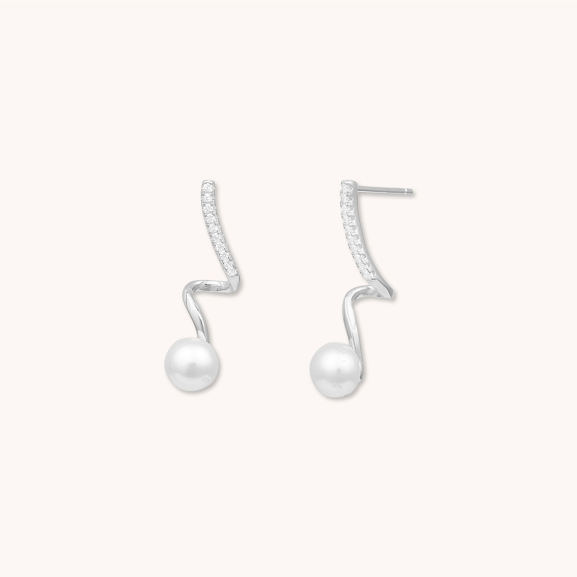 Swirl Pearl Stud Earrings Silver