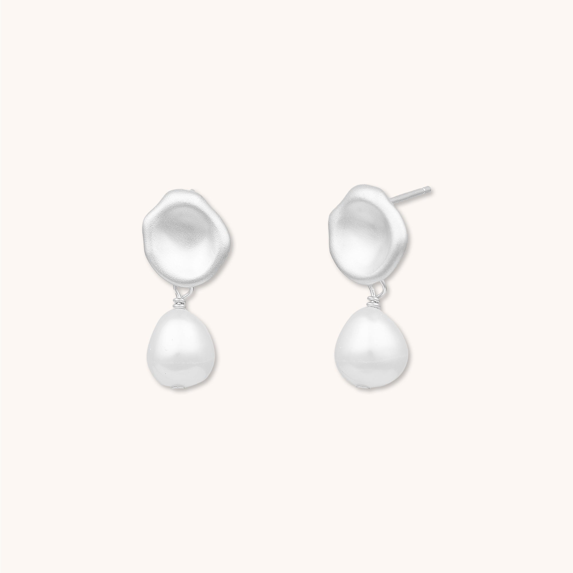 Myst Pearl Stud Earrings Silver