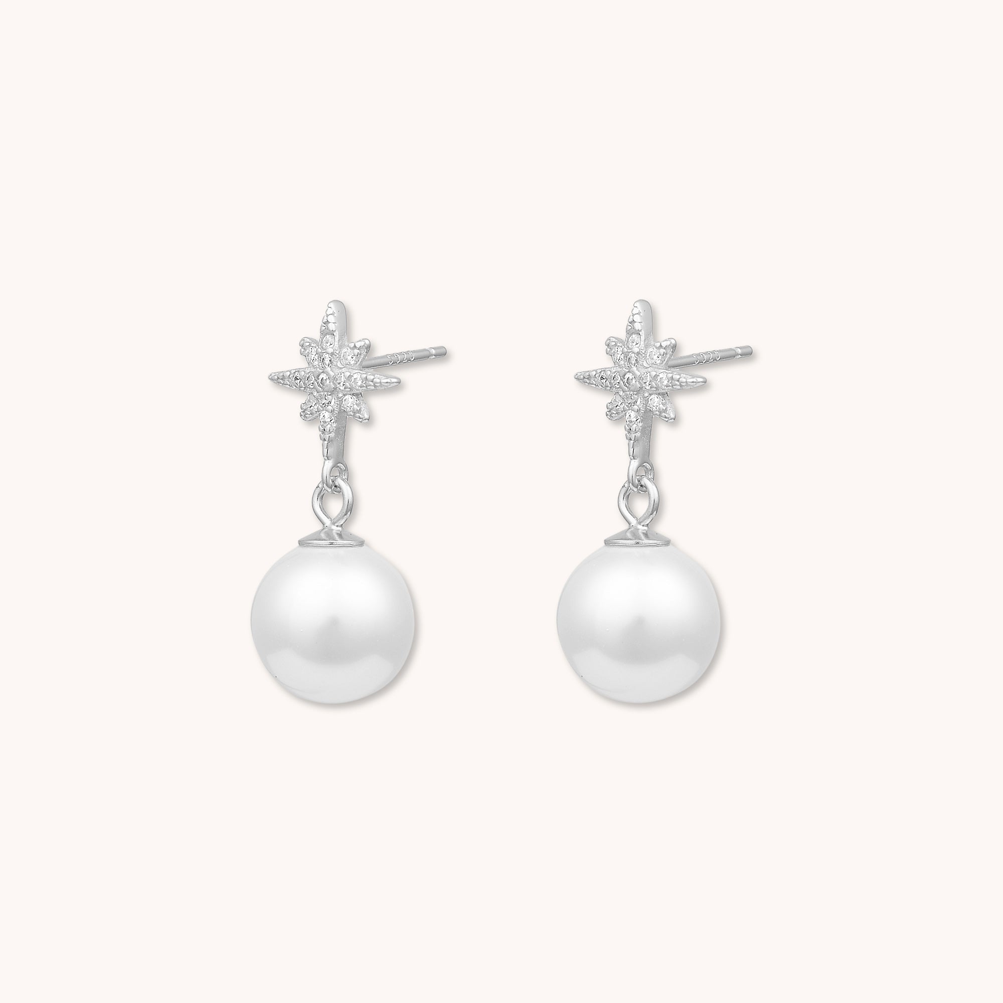 Starlight Pearl Drop Stud Earrings Silver