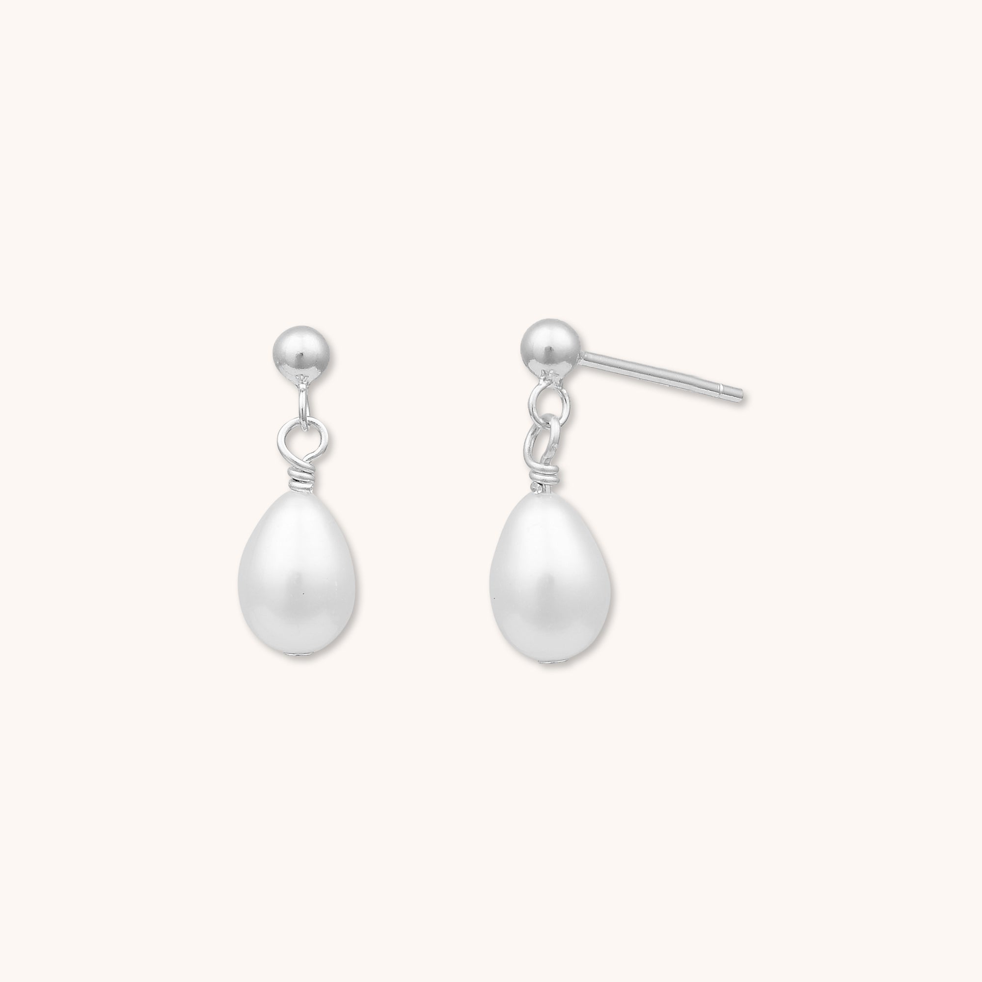 Pearl Dangle Stud Earrings Silver