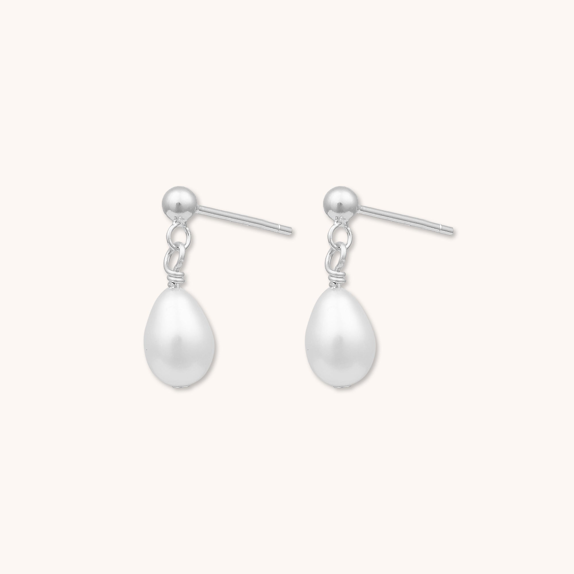 Pearl Dangle Stud Earrings Silver