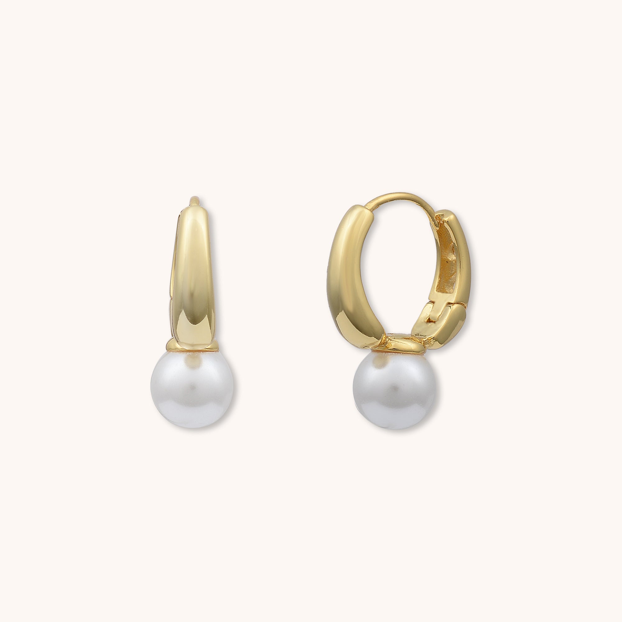 Azure Pearl Huggie Earrings Gold