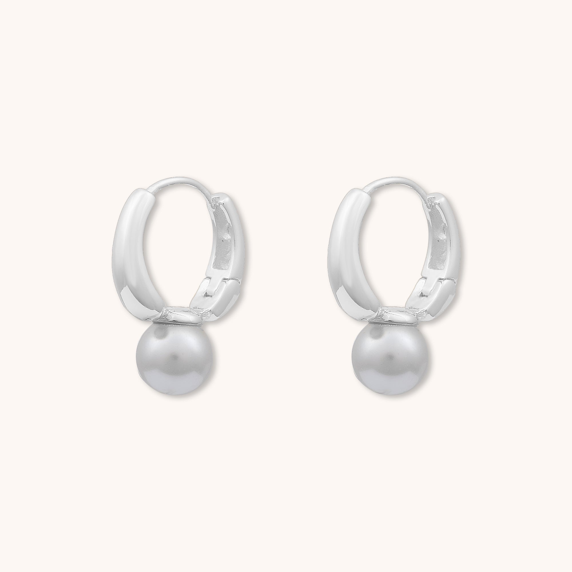 Azure Pearl Huggie Earrings Silver