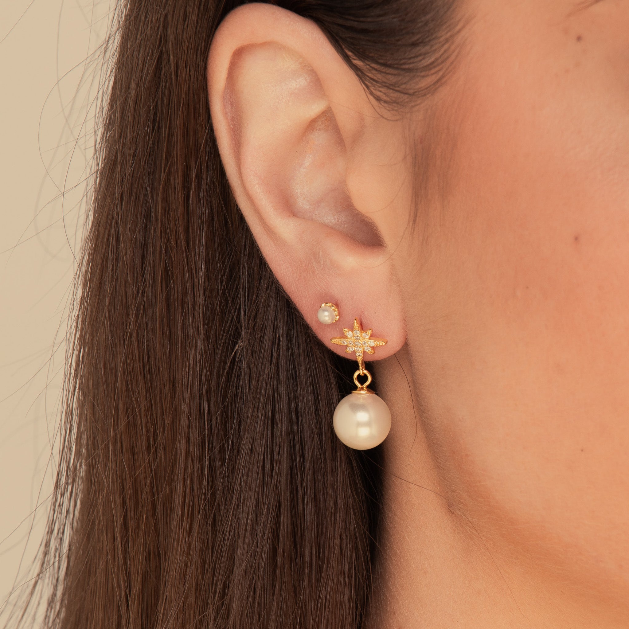 Starlight Pearl Drop Stud Earrings Gold