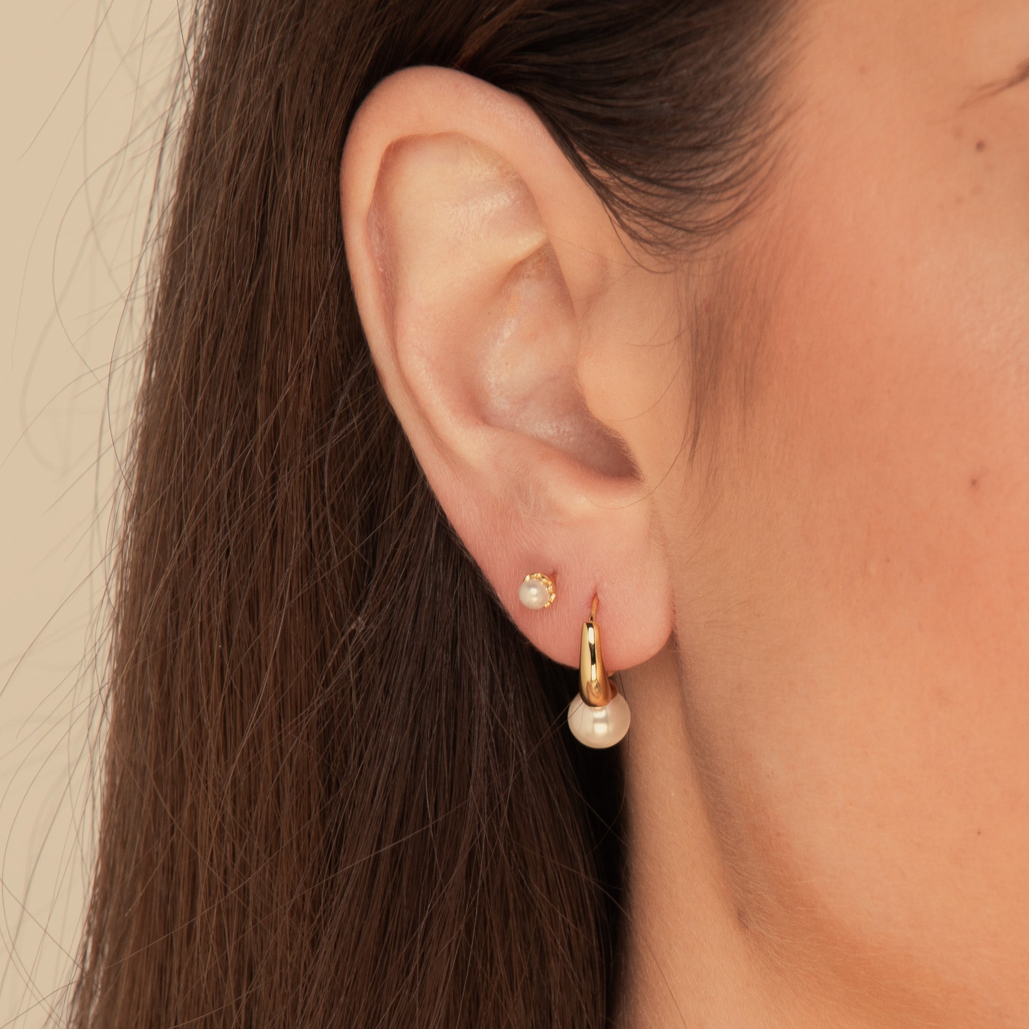 Azure Pearl Huggie Earrings Gold