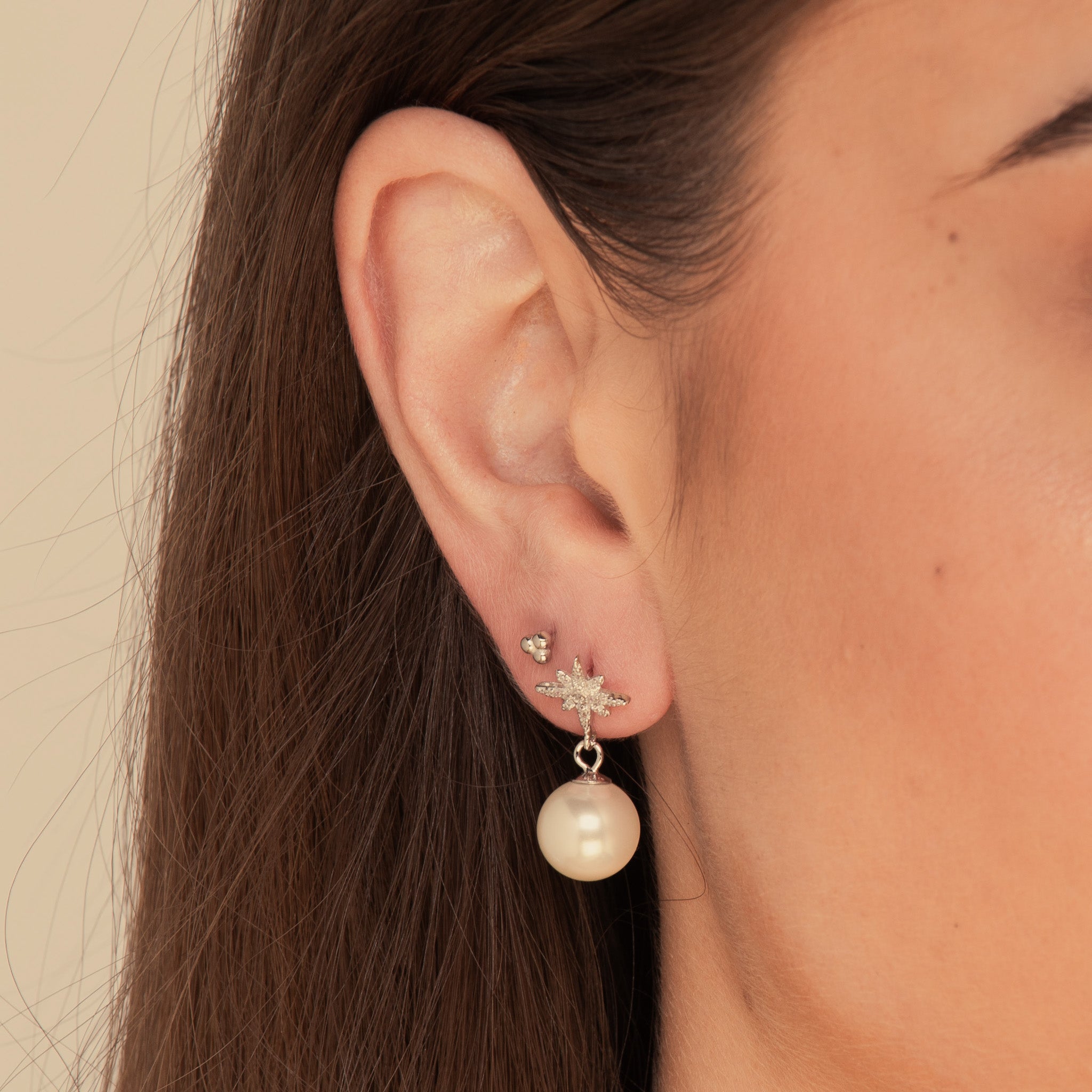 Starlight Pearl Drop Stud Earrings Silver