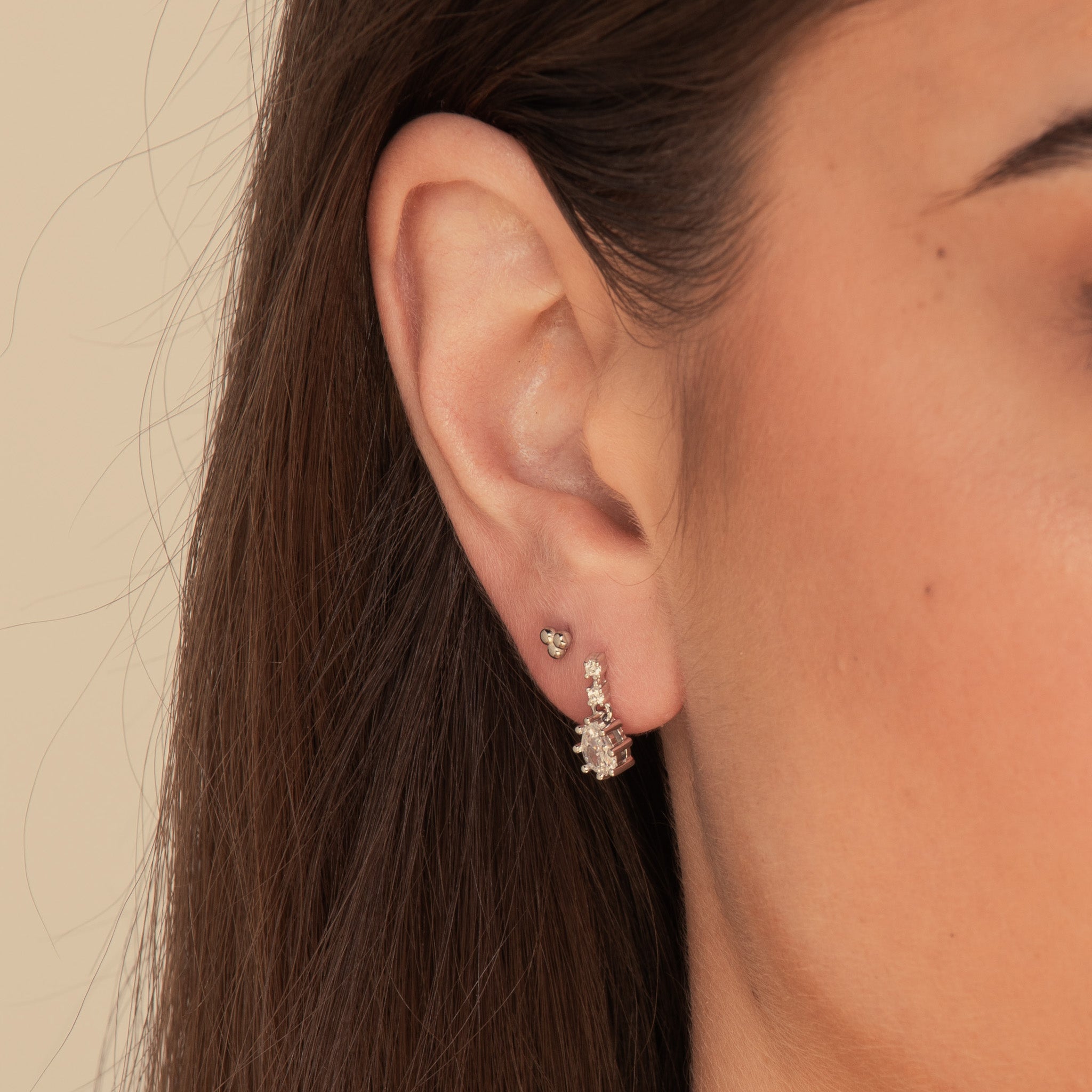 Solstice Pear Sapphire Drop Stud Earrings Silver