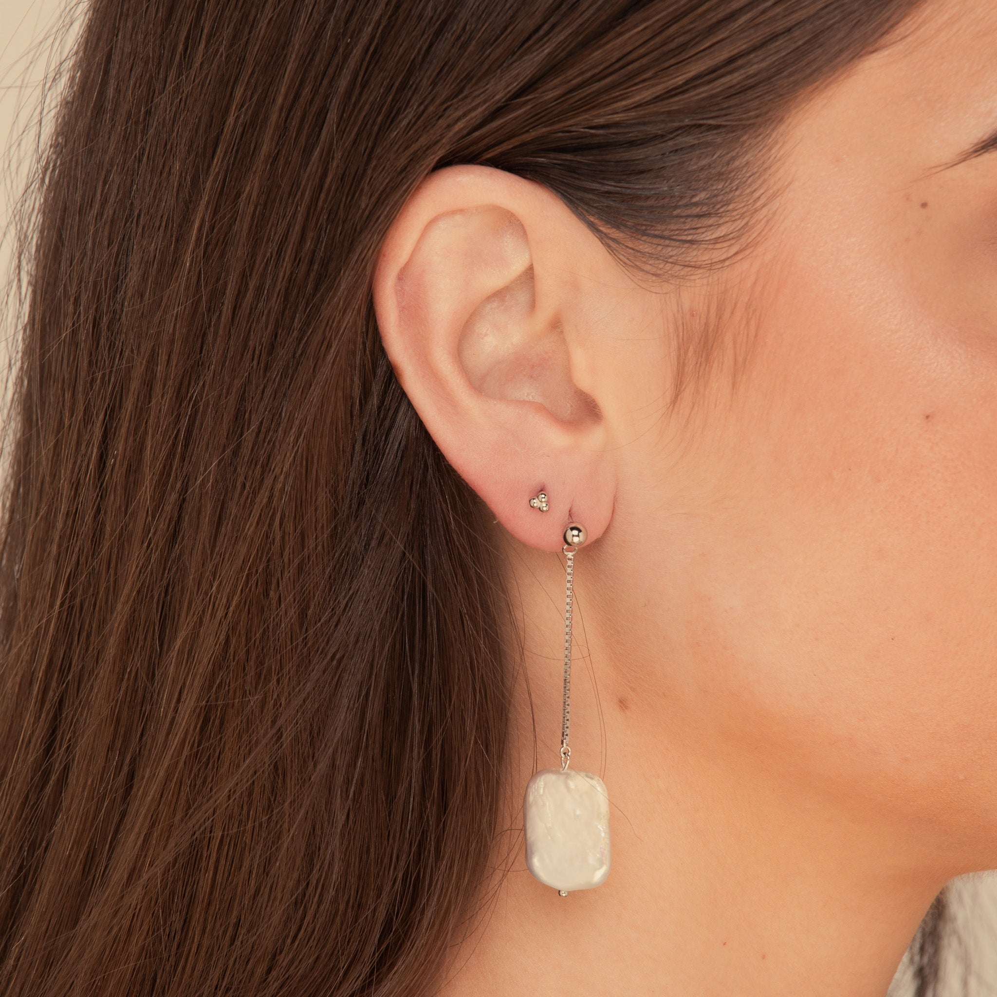 Baroque Pearl Drop Stud Earrings Silver