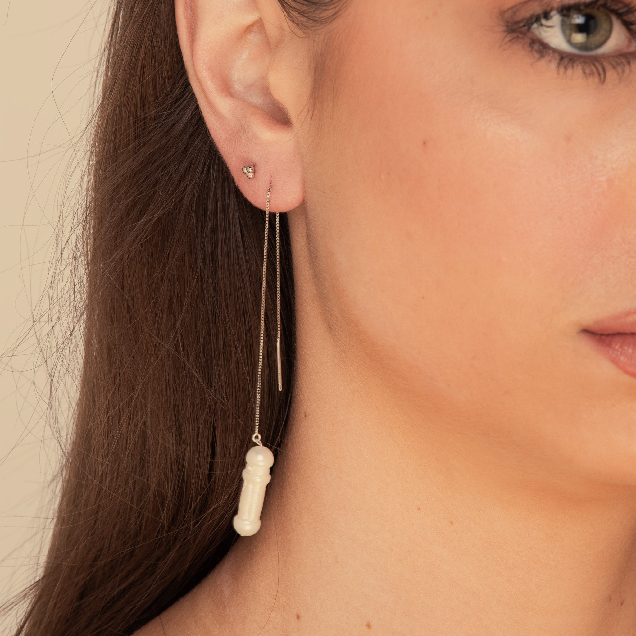 Baroque Pearl Threader Earrings Silver