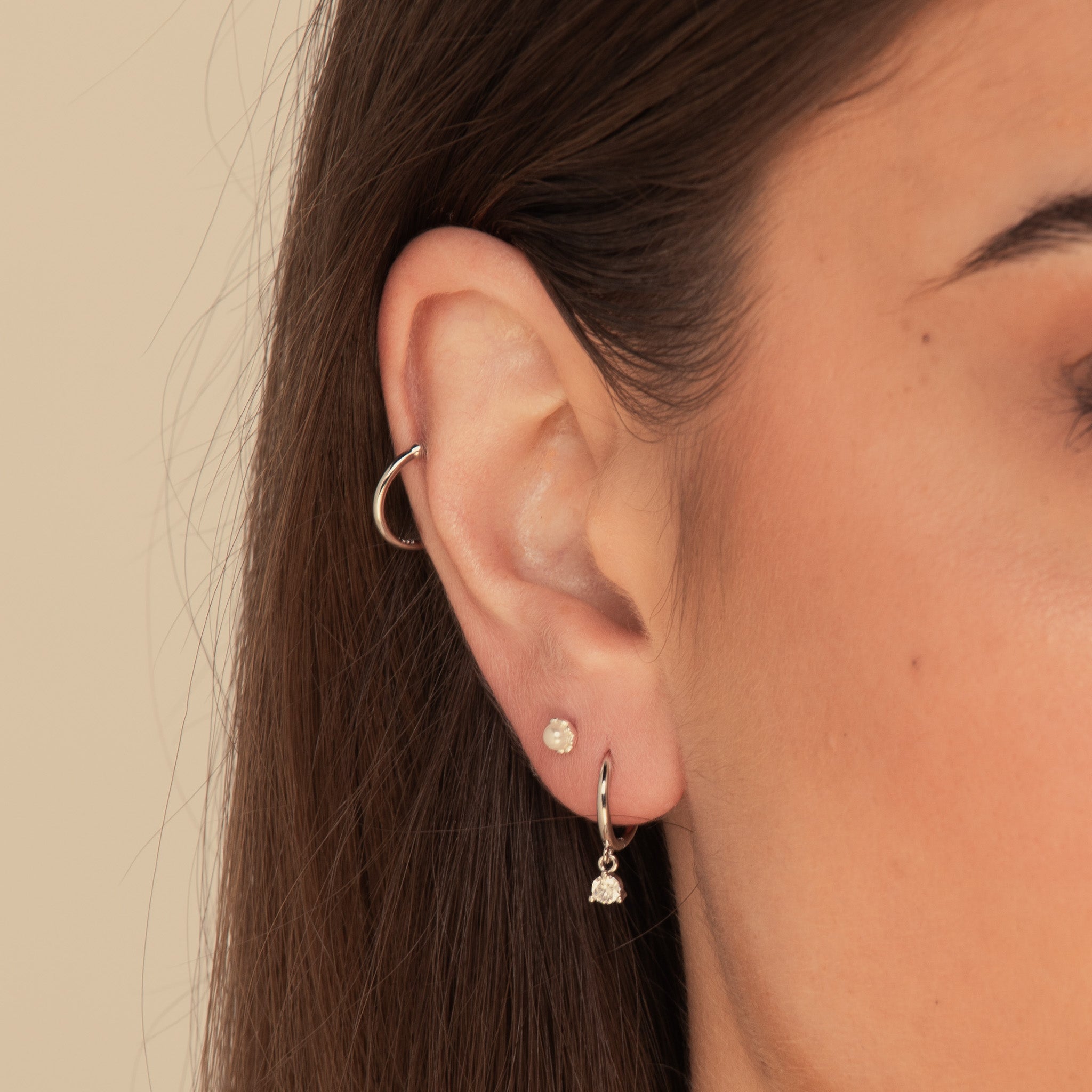 Pearl Barbell Cartilage Earrings Silver