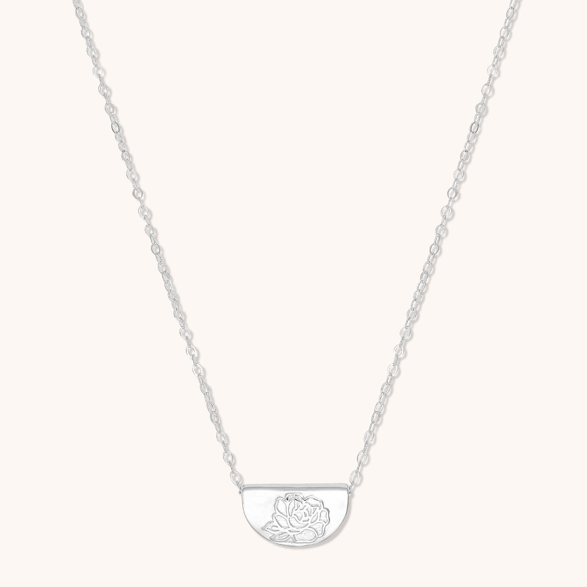 Birth Flower Necklace September (Peony) Silver