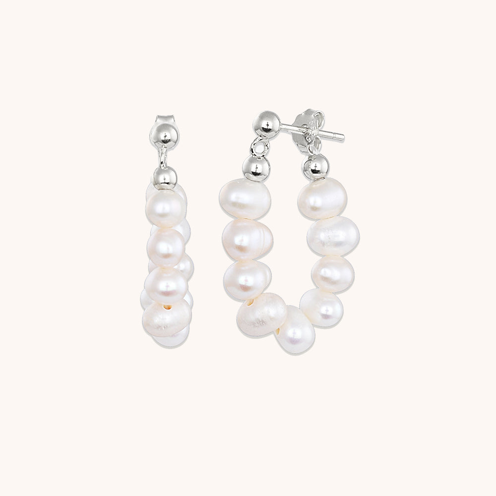 Solara Freshwater Pearl Huggie Earrings Silver