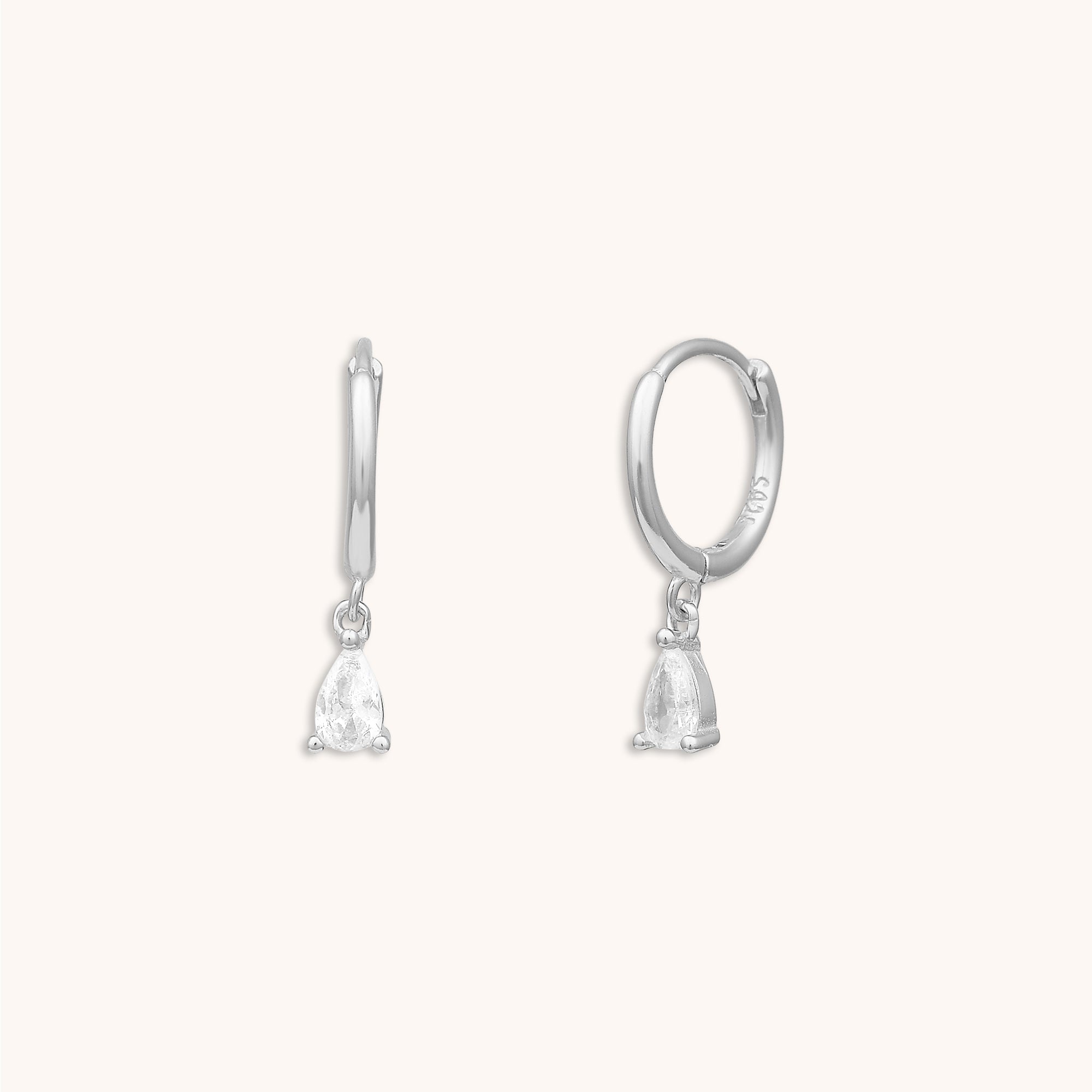 Teardrop Huggie Earrings Silver